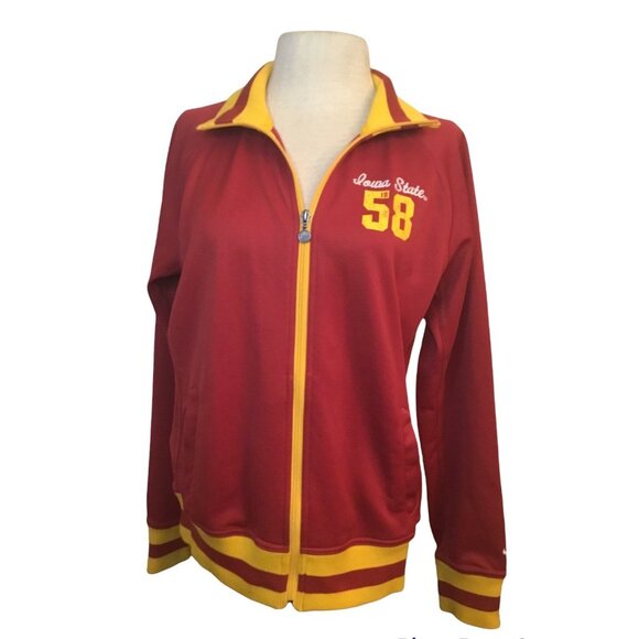 Burgundy and Yellow Zipper Front Jacket Nike Novelty Logo Iowa State 58 - Picture 1 of 7